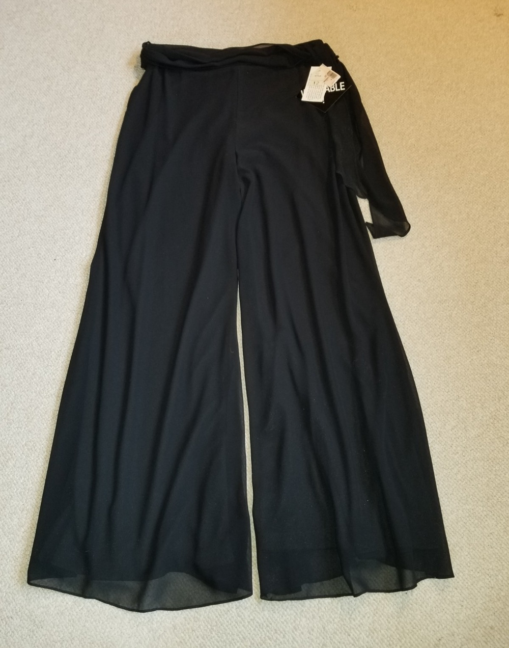 VINTAGE NWT Womens Pants-DRESSBARN-USA-black silky lined wide leg Whimsigoth-12